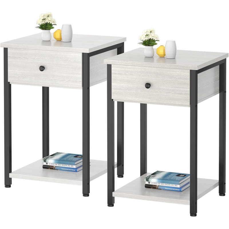 Nightstand Set Of 2 Modern End Table Side Table With Drawer And Storage Shelf Wood Night Stand Greige Bedside Table For Bedroom, Living Room, Sofa Couch, Hall, Easy Assembly