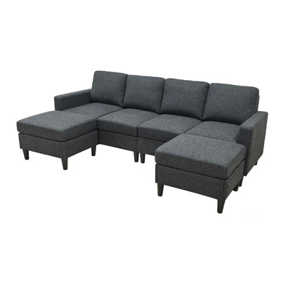 Linen Upholstered Modular Sectional With 2 Ottomans, Durable And Easy To Assemble For Modern Living Spaces