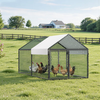 Poulailler métallique pour 4 à 6 poules, 1 m x 2 m x 1 m, petite cage à poules avec couvercle étanche et double porte, enclos à volailles avec toit en flèche compatible avec les poulaillers en bois