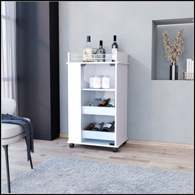 Chariot-bar à porte en verre avec porte-bouteilles et roulettes Willow Park, pour organiser et servir les boissons dans n'importe quel décor