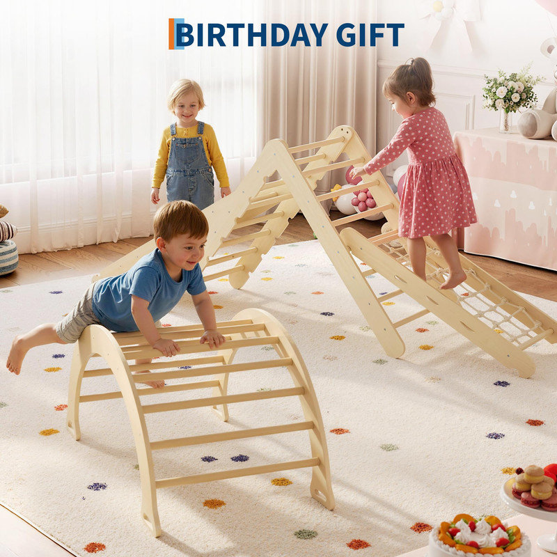 Ensemble triangulaire pliable 8-en-1 - Gym d'escalade intérieure en bois avec arche Rampe et échelle pour tout-petits