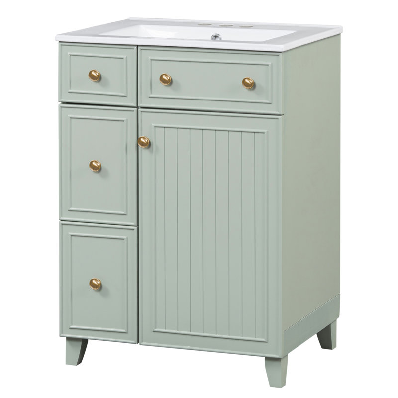 Élégant meuble-lavabo avec rangement pratique et lavabo en céramique, Vert