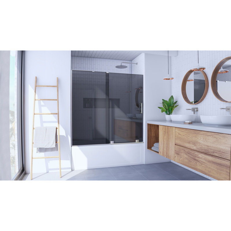 DreamLine Mirage-X 56-60 in. W x 58 in. H Frameless Sliding Tub Door, Brushed Nickel