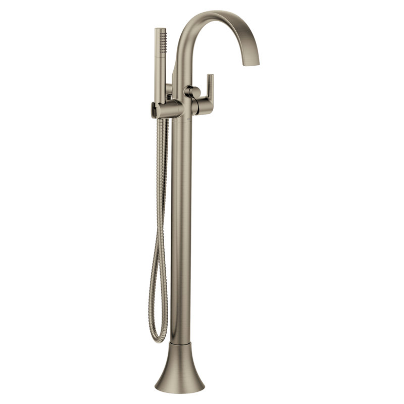 Moen Doux Single Handle Floor Mounted Freestanding Tub Filler with Handshower, Brushed Nickel