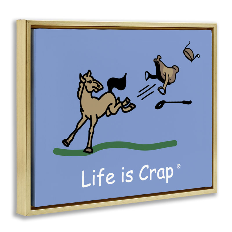 Art mural sur toile «Horse Kicking Saddle Floater» par LIC, Cadre flottant métallique doré, H 17 po x l 21 po