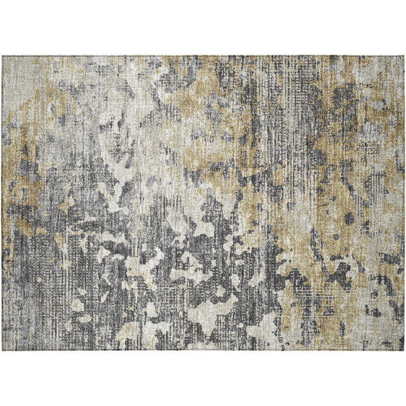 Tapis beige / gris / brun en polyester tissé à la machine Zilker, Rectangle 1 pi 8 po x 2 pi 6 po