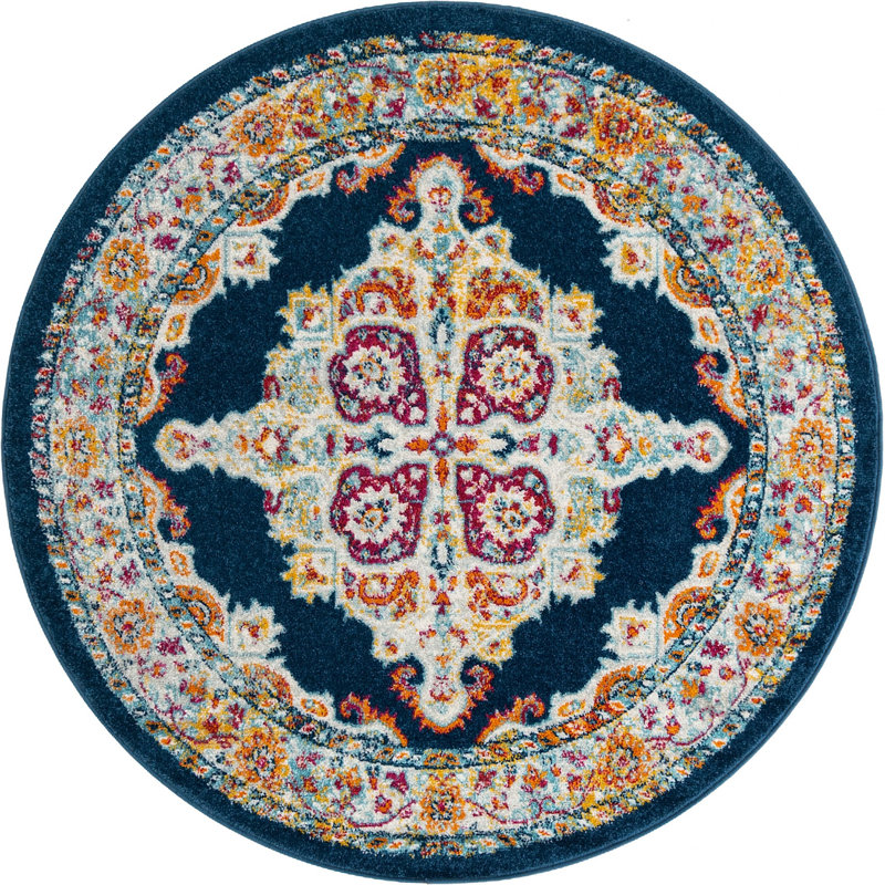 Tapis traditionnel bleu marine Troayurgh, Rond 5 pi