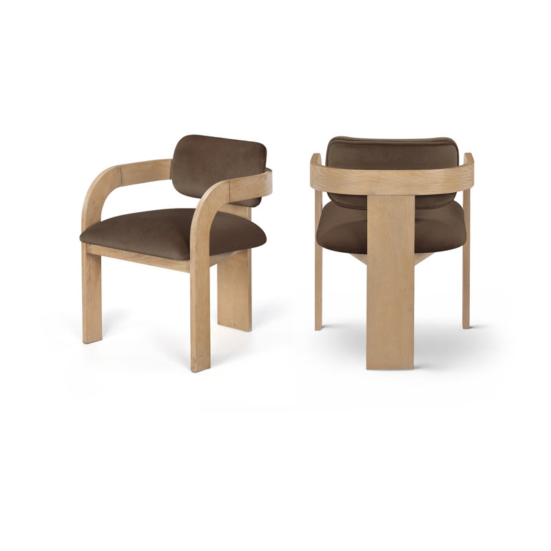 Chaise rembourrée Cedra, Velours brun, Naturel