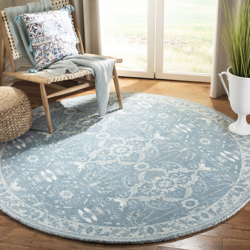 Tapis bleu touffeté à la main Karley, Rond 6 pi