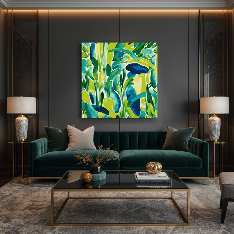 Abstrait aquarelle 57, art mural sur toile verte, H 8 po x l 8 po