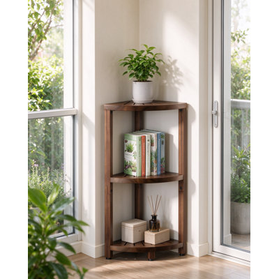 Organisateur de chariot de douche en bois en coin, support de coin en bois d'acacia à plusieurs niveaux, conception en forme de ventilateur peu encombrante, support de rangement de salle de bain résistant à l'eau pour les articles de toilette, la cuisi