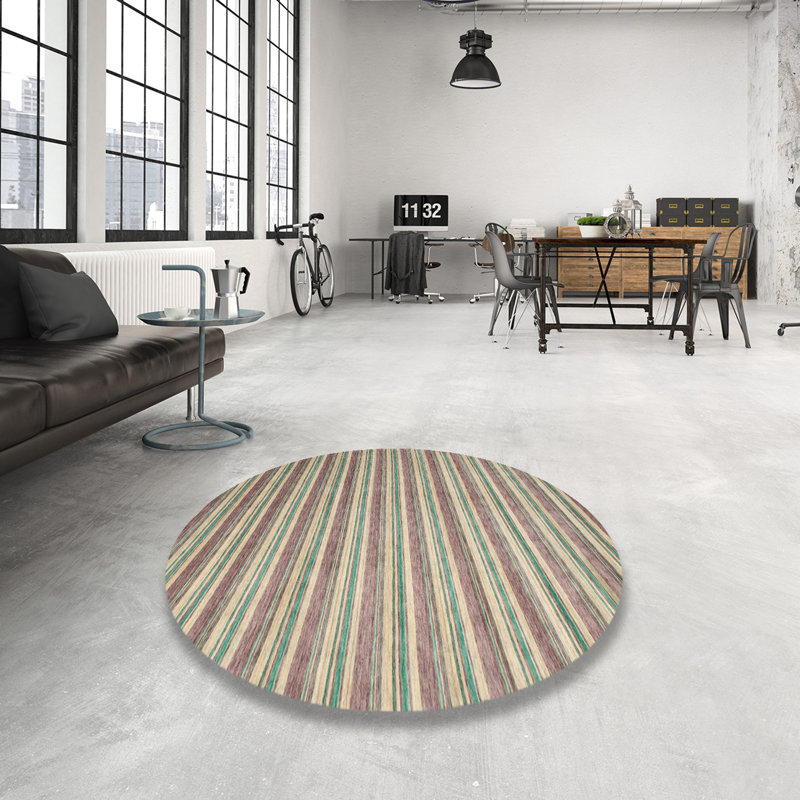 Tapis contemporain gris, Rond 7 pi x 7 pi
