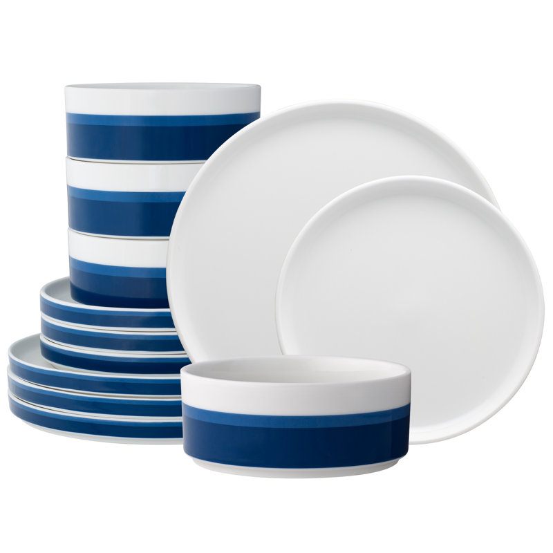 Noritake Colorstax Stripe 12-Piece Dinnerware Set, Service for 4, Blue
