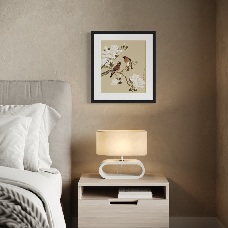 «Magnolia and Rosefinches» par Yu Zhi - reproduction d'un seul cadre, H 17,5 po x l 13,5 po x P 0,94 po, Noir