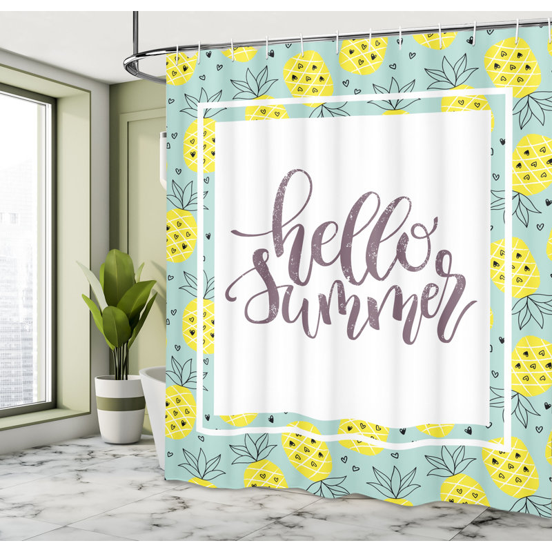 East Urban Home Hello Summer Shower Curtain Yellow Pineapples Multicolor, 70"H x 69"W