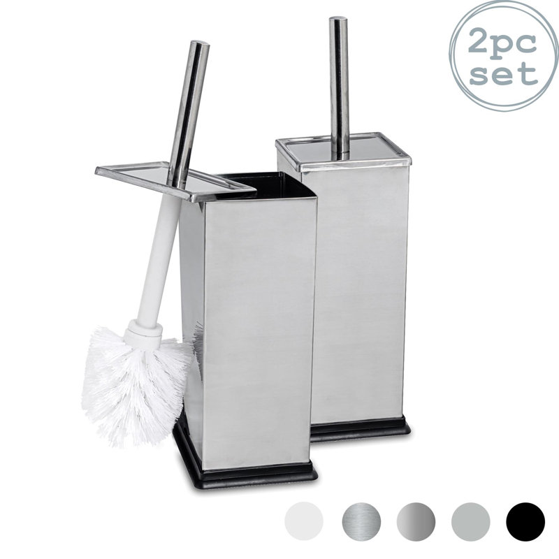 Harbour Housewares - 2x Square Toilet Brushes with Holder - Toilet Cleaning Brush Set with Non Slip Base, Chrome