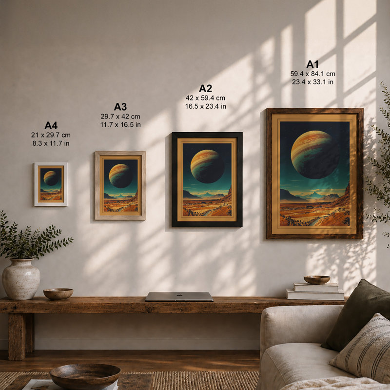 Alien Planet Rise Retro - Framed Print, Unframed, A1 - 84.1 x 59.4 cm