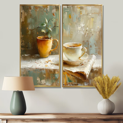 White Beige Cozy Cup Of Coffee I - Food & Beverage Coffee Art Prints On Canvas 2 Pieces
