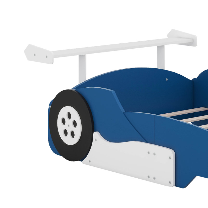 Race Car-Shaped Platform Bed With Wheels, Blue, Full / Double