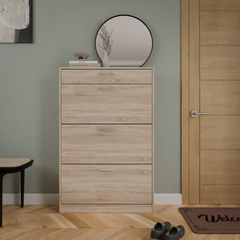 Vasbinder 6 Pair Shoe Storage Cabinet, 127.7cm H x 83.2cm W x  20.4cm D, Beige Wood