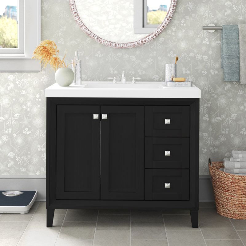 36.5" Single Bathroom Vanity With Cultured Marble Top, Black