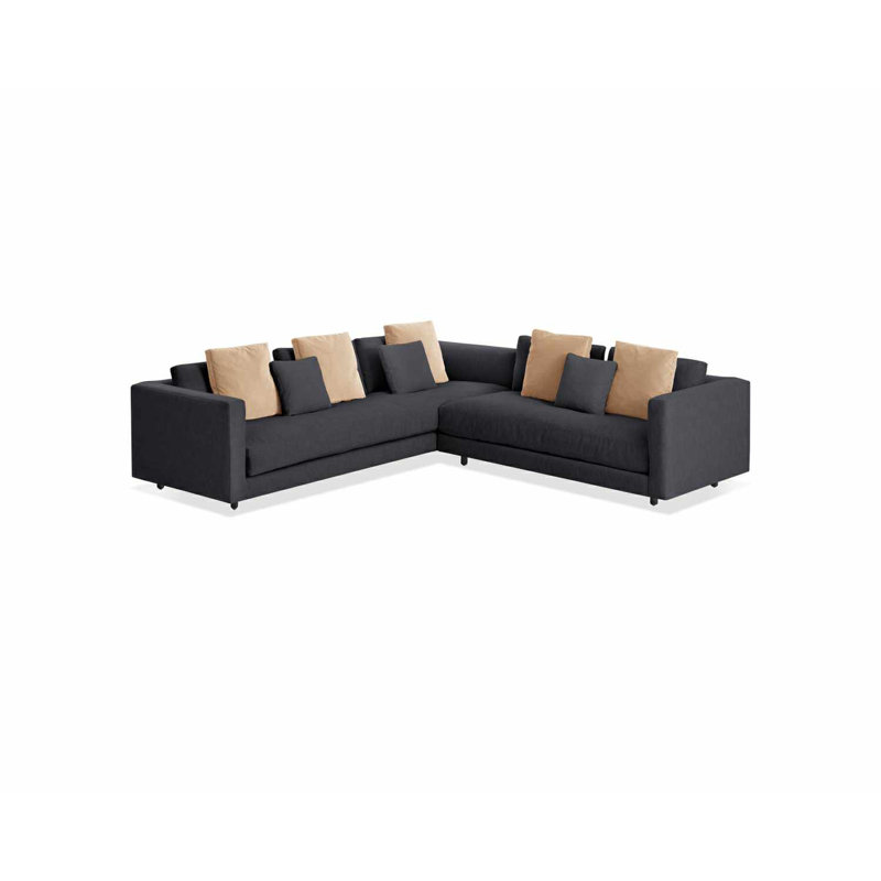 Hands Down Upholstered L-Shaped Sectional, Right Hand Facing, Tofte Navy Polyester Blend, Camel Velvet/Sanford Navy