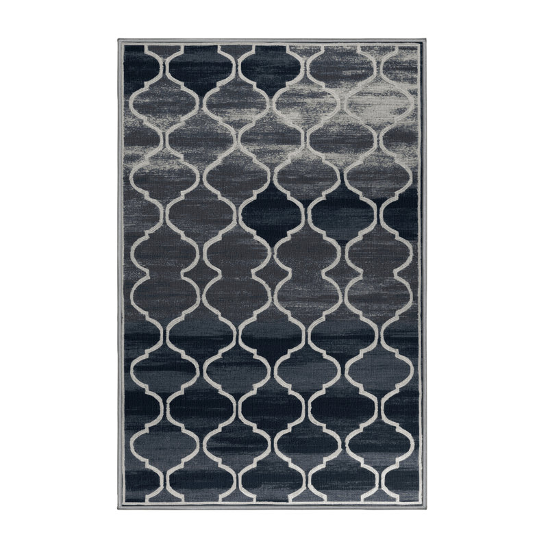 Machine Washable Trellis Gray Area Rug, Rectangle 6' x 9'