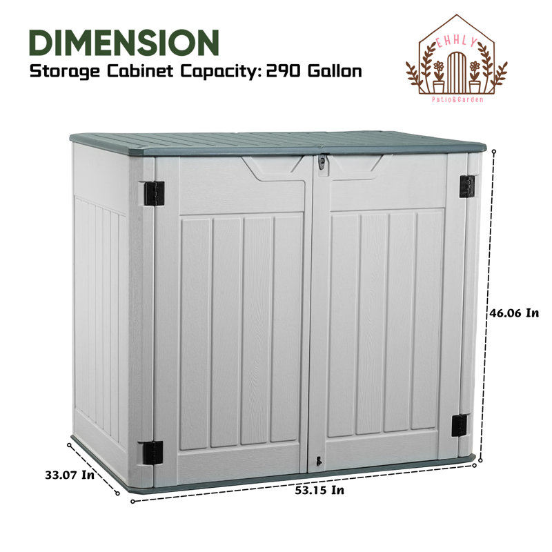 EHHLY Horizontal Resin Storage Shed, 47 Cuft Garden Tool Sheds & Outdoor Storage, Outdoor Plastic Storage Cabinet Waterproof, 4.5 x 2.8 ft Backyard Outside Lawn Mower Storage Shed
