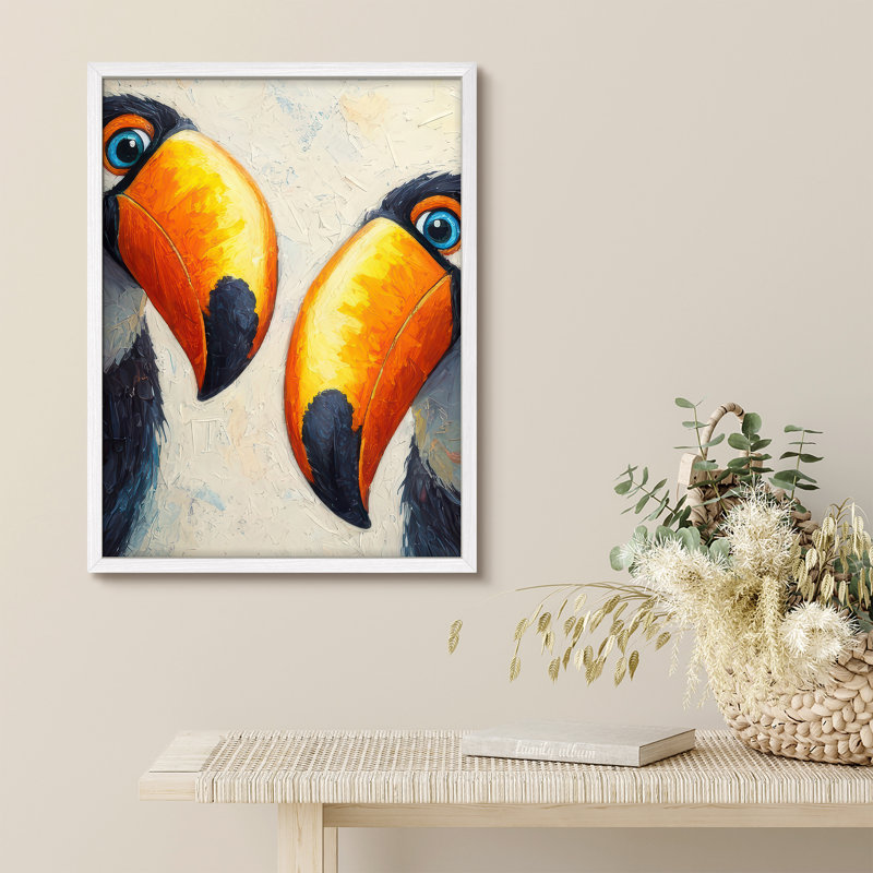 Colorful Toucan Framed Wall Art Prints - Close-up bird beaks, for office, H 10 po x l 8 po, Blanc