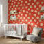 Papier peint floral avec décorations murales amovibles rouges