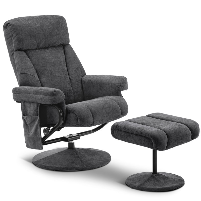 Recliner with Ottoman, Reclining Chair with Massage, Chenille Fabric Swivel Recliner Chairs, Gray Chenille