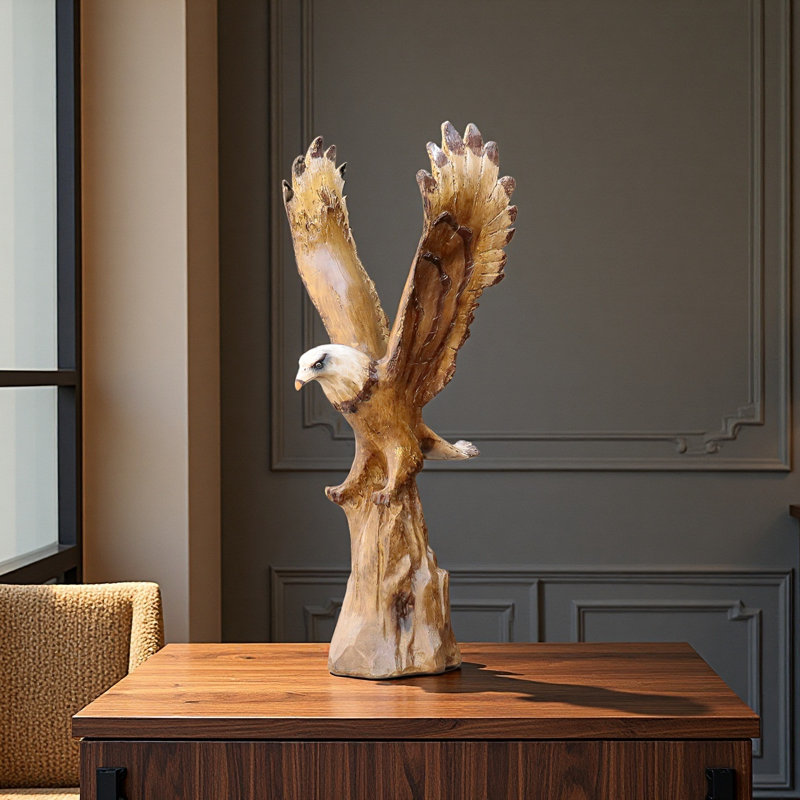Statue aigle 15,5 pouces en résine - Figurine réaliste à ailes déployées pour la décoration intérieure et extérieure