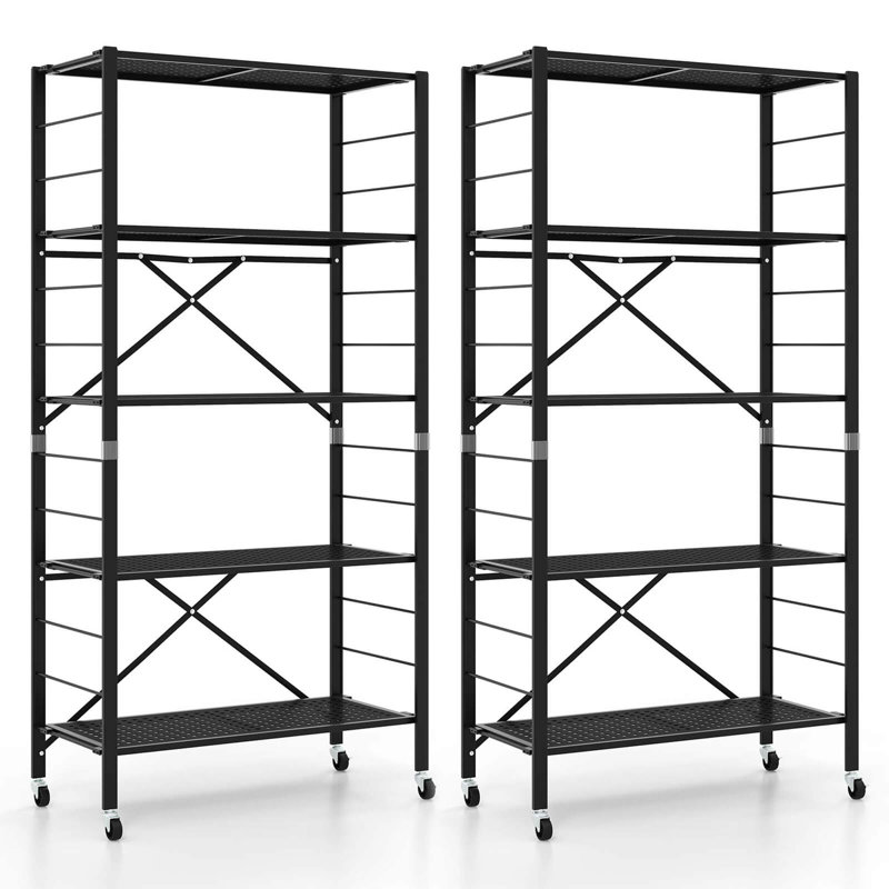  2 Pcs Foldable Storage Shelves Adjustable Collapsible Organizer Rack With Wheels
