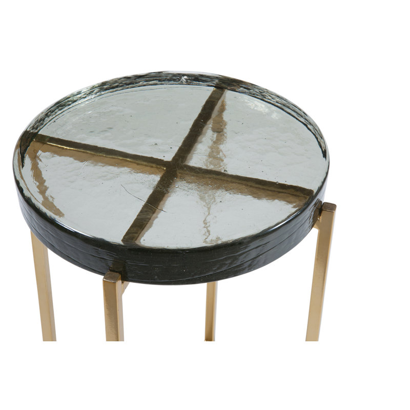 Round Glass Top End Table with Gold Cross Legs