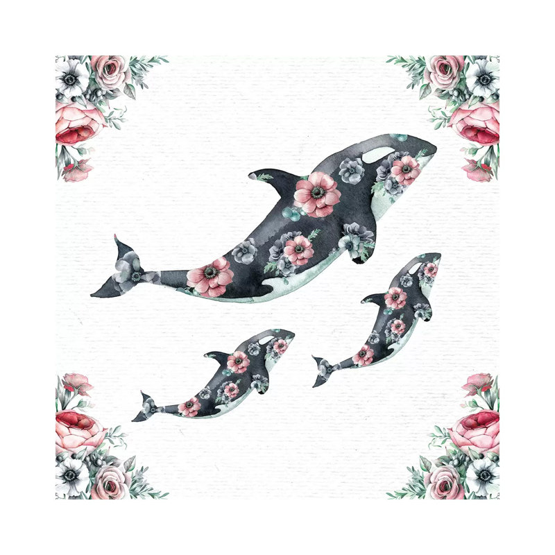 Watercolour Floral Whales by Nature Magick - Wrapped Canvas Gallery-Wrapped Canvas Giclée