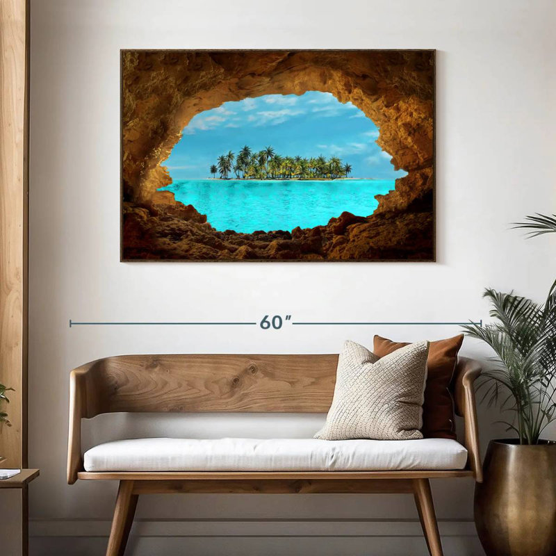 Secret Island, 46" X 31", Floating Frame Walnut