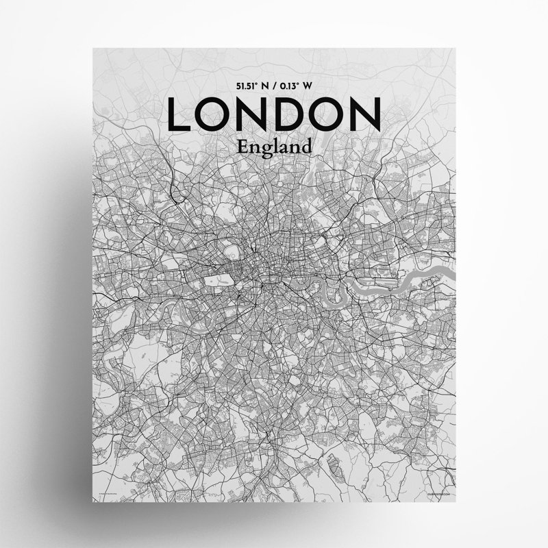 London City Map In Tones - No Frame Print, 20cm H x 16cm W x 0.05cm D