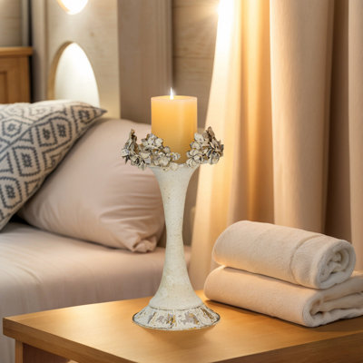 Elegant Floral Decorative Candle Holder, Metal Candle Holder, Distressed Finish Candle Holder