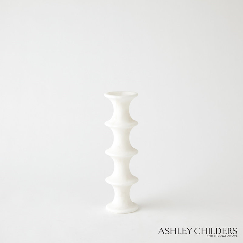 Ridge Alabaster Candlestick-Lg, 12.5" H x 3.5" W x 3.5" D, White