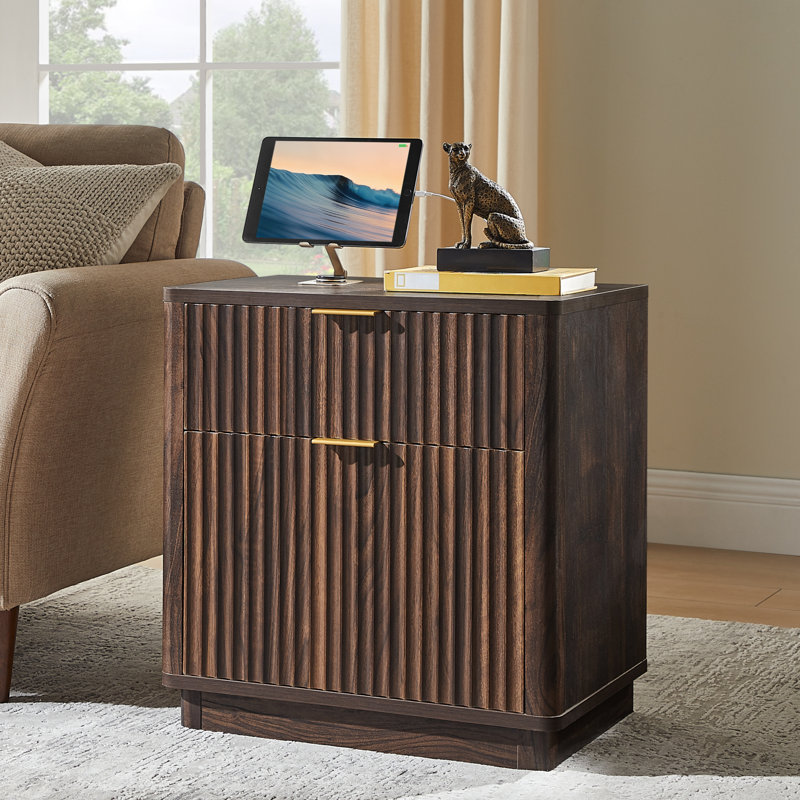 23'' Fluted Nightstand With Mid-Century Modern, Dark Walnut