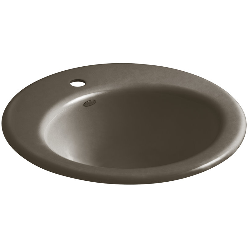 Radiant Metal Circular Drop-In Bathroom Sink with Overflow, Black 'n Tan, Single Hole