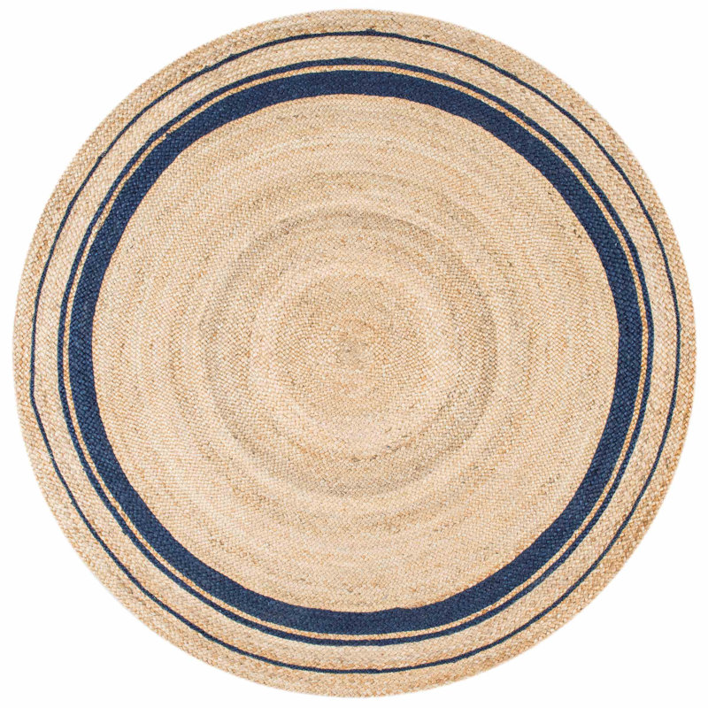 Speight Coastal Braided Power Loom Jute Brown/Navy Bordered Rug, Round 6'