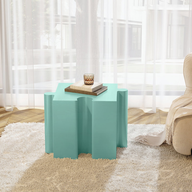 Puzzle Art Side Table, Modular Concave Edge MGO Table, 17.75" H x 15.5" W x 15.5" D, Light Green