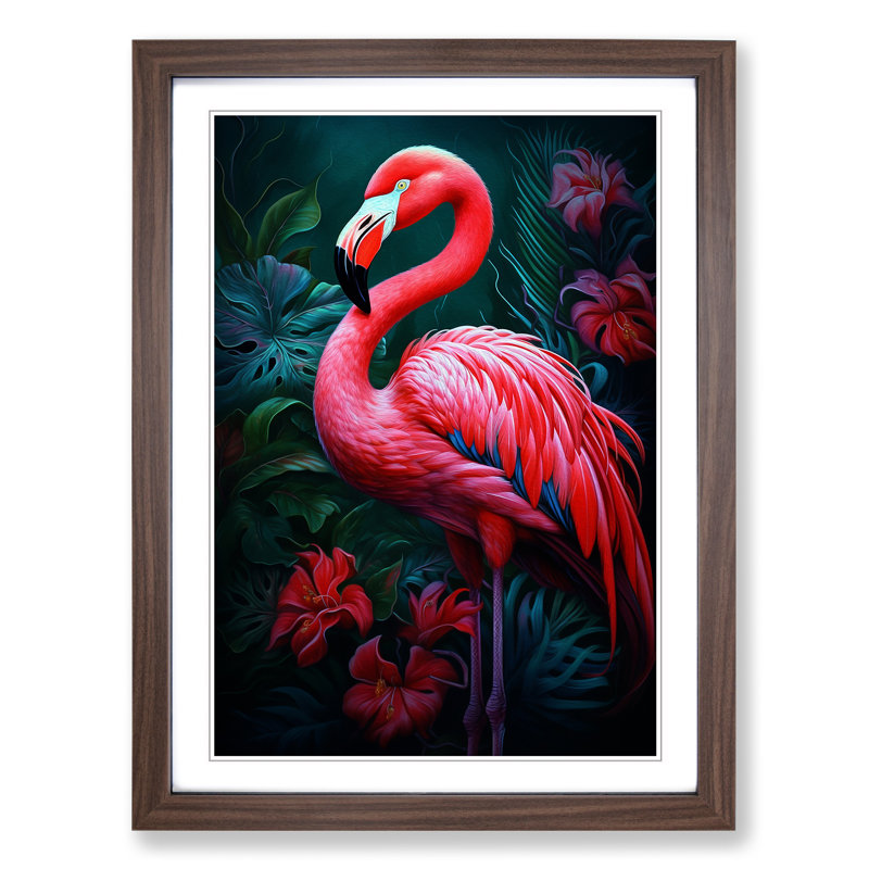 Flamingo Tachisme - Framed Print, Walnut Framed, 34cm H x 25cm W