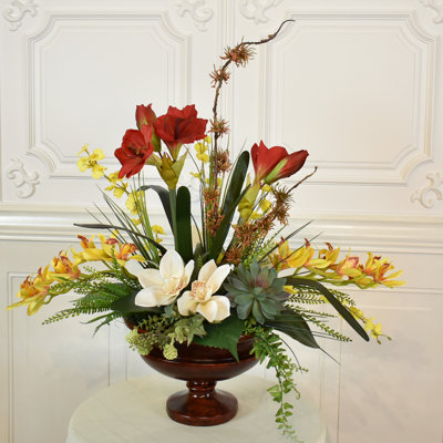 Grande Amaryllis and Orchid  Silk Flower Arrangement