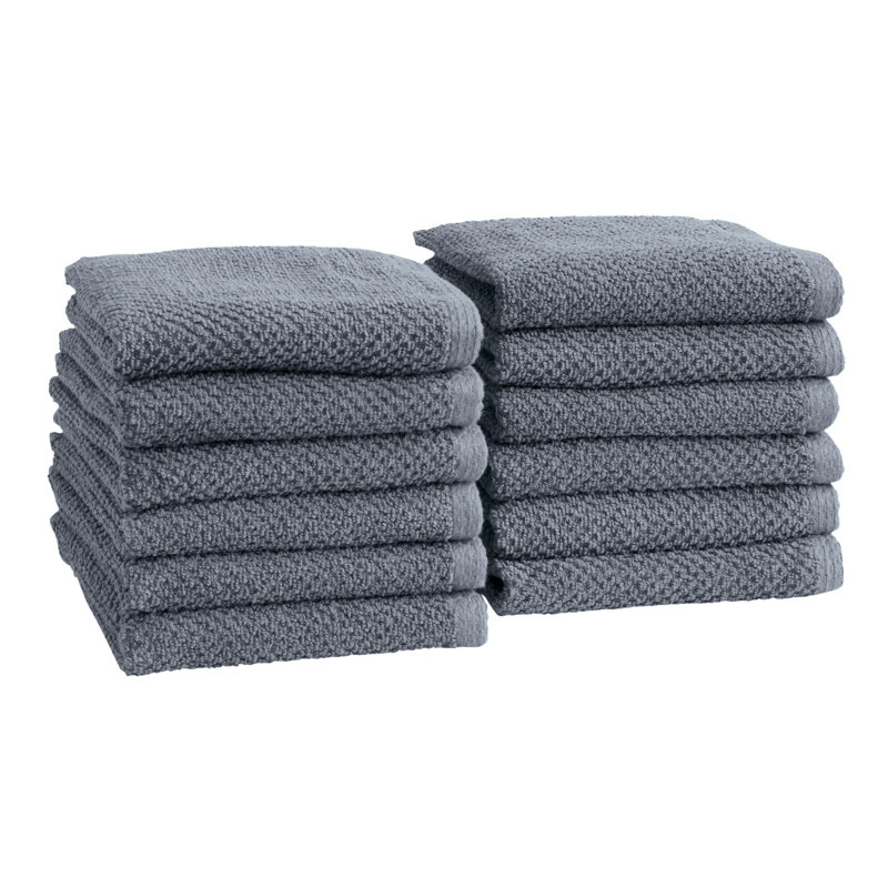 100% Cotton Textured Bath Sheet, Chambray Blue, Washcloth - 12 Pack
