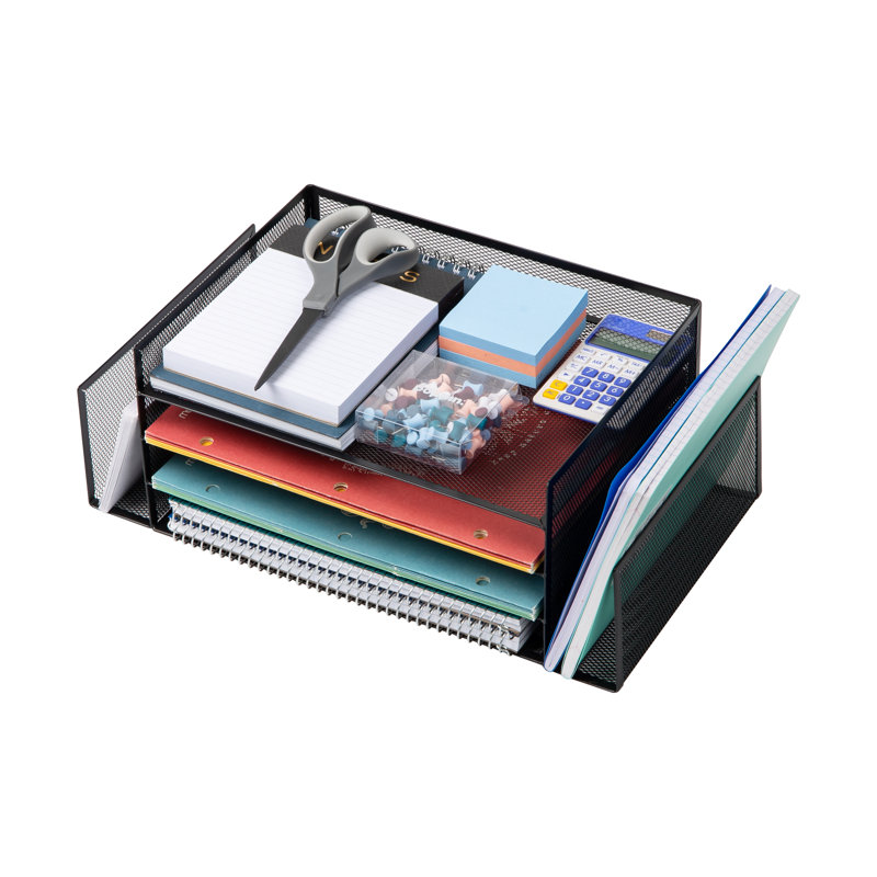 Black Metal Mesh Multifunctional Desktop Organizer with Six Compartments