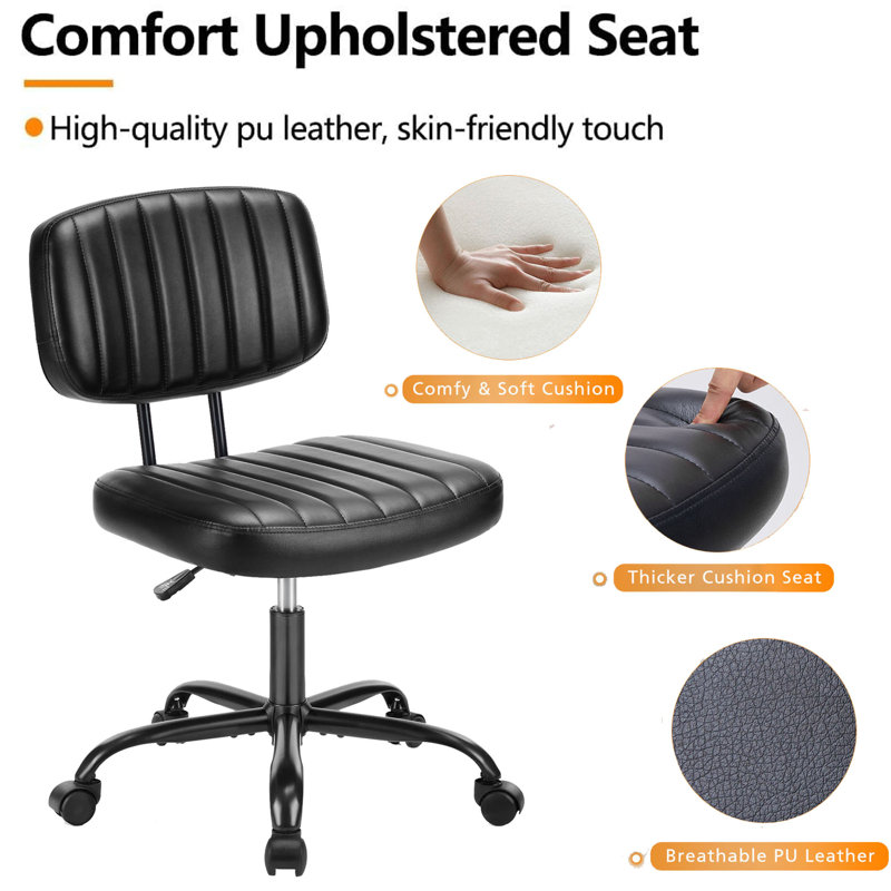 Chaise de bureau en cuir synthétique à dossier bas avec roulettes, Brwon, Noir