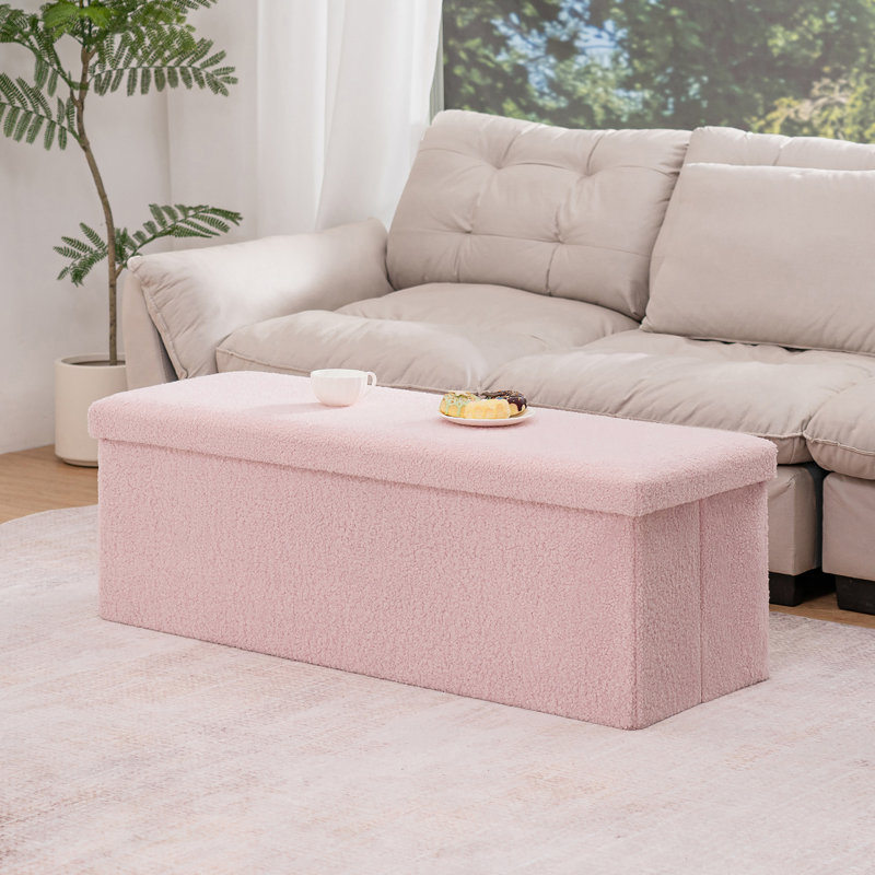 Repose-pieds pliant avec rangement, Rose, H 15 po x l 43 po x P 15 po