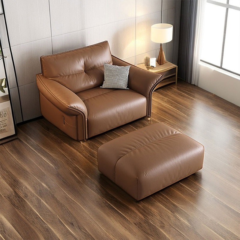 Chaise avec accoudoirs et coussin en cuir brun brun avec repose-pieds